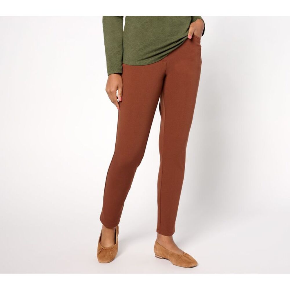Susan Graver Women's Plus Sz Pants 1X Weekend Cavalry Twill Knit Brown A672497